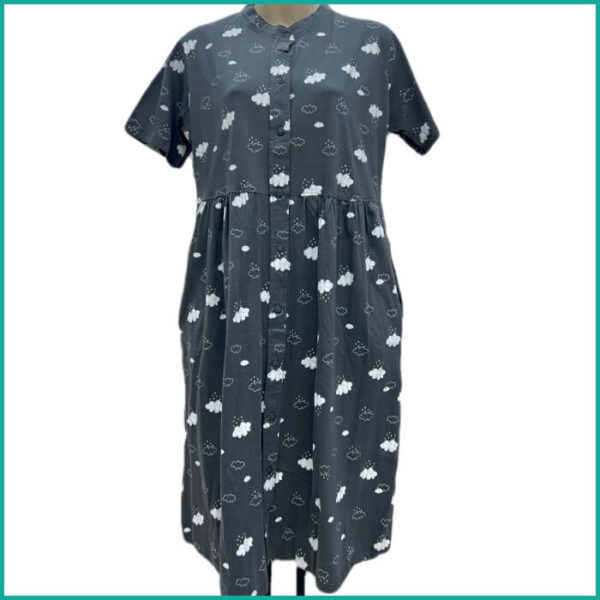 Tiny Clouds Front Open Full Button Ladies Nafnuf - Black
