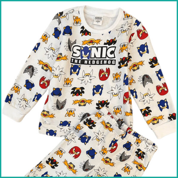 Winter Sonic Hedgehog Boys Pajama Set - White - Image 2