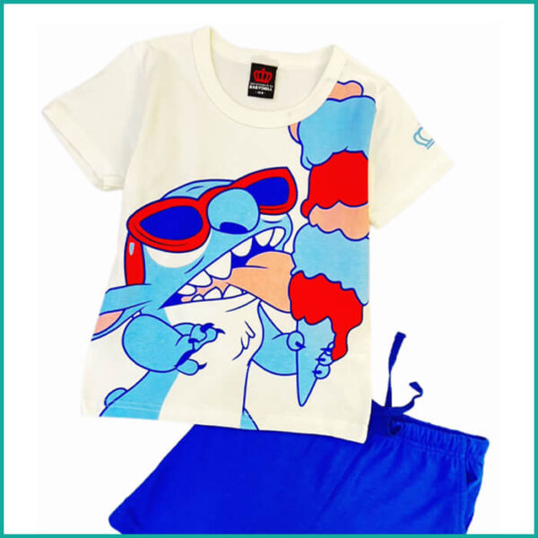 Stitch Ice Cream Girls Shorts Set - White Blue - Image 2