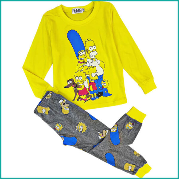 The Simpsons Boys Full Sleeves Pajama Set - Yellow grey