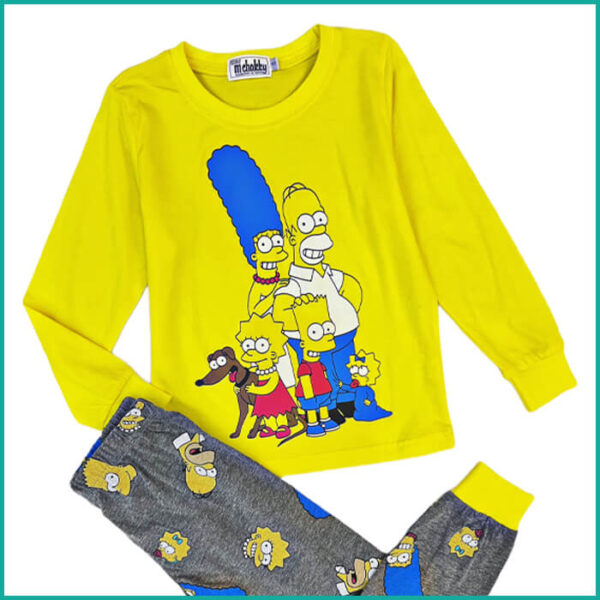 The Simpsons Boys Full Sleeves Pajama Set - Yellow grey - Image 2