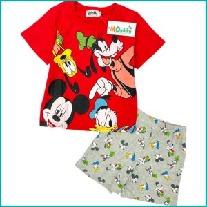 Mickey Home Boys Shorts Set - Red Grey