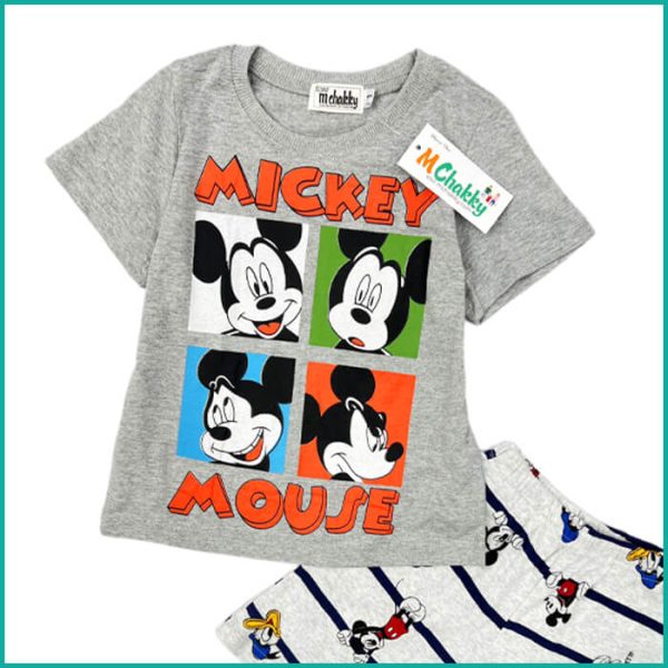 Squares Mickey Mouse Boys Shorts Set - Grey - Image 2