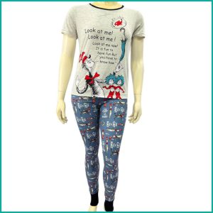 Cat in the Hat Ladies Pajama Set - White Blue