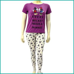 Mickey Minnie Ladies Pajama Set - Purple White