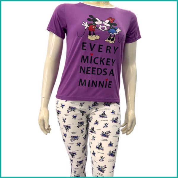 Mickey Minnie Ladies Pajama Set - Purple White - Image 2
