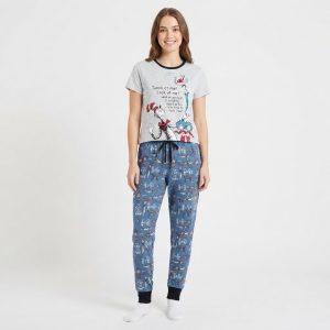 Cat in the Hat Ladies Pajama Set - White Blue
