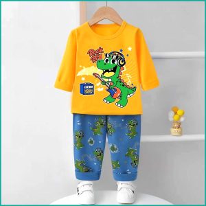 Rock Dino Boys Long Sleeves Pajama Set - Yellow Blue