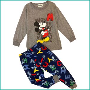 Happy Mickey Boys Cotton Pajama Set - Grey Blue
