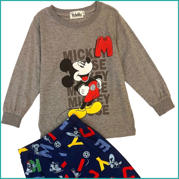 Happy Mickey Boys Cotton Pajama Set - Grey Blue - Image 2