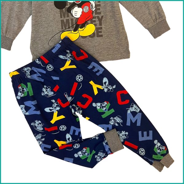 Happy Mickey Boys Cotton Pajama Set - Grey Blue - Image 3