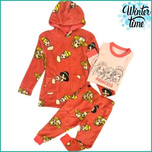 Disney Princess Winter Girls 3 Pcs Pajama Set - Orange