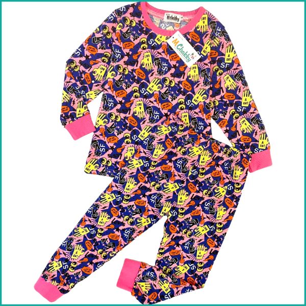 Cute Emoji Girls Cotton Pajama Set - Pink
