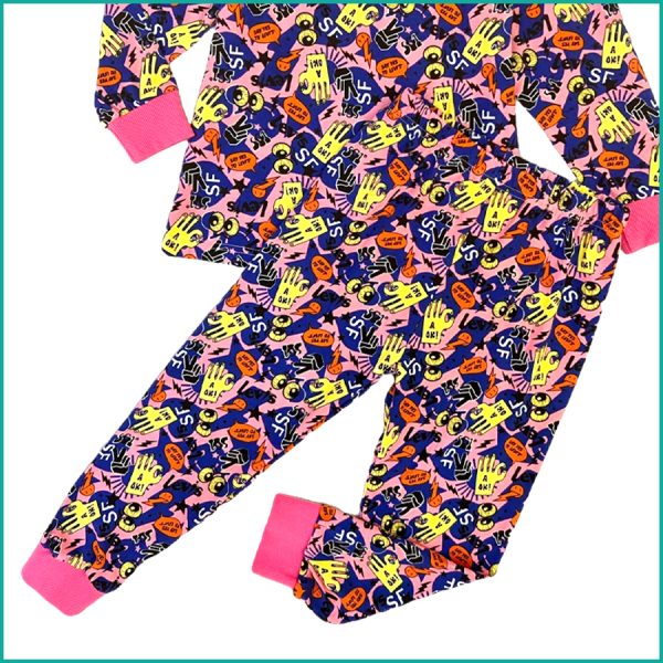 Cute Emoji Girls Cotton Pajama Set - Pink - Image 3