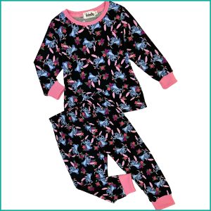 Stitch Girls Cotton Full Sleeves Pajama Set  - Black