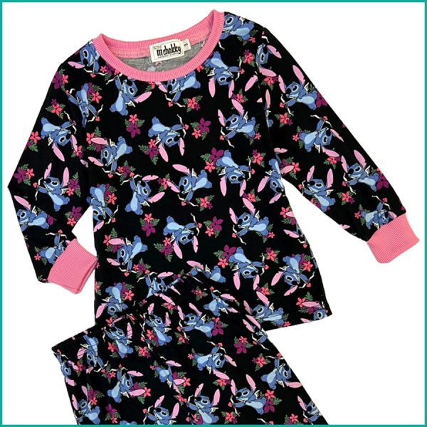 Stitch Girls Cotton Full Sleeves Pajama Set  - Black - Image 2