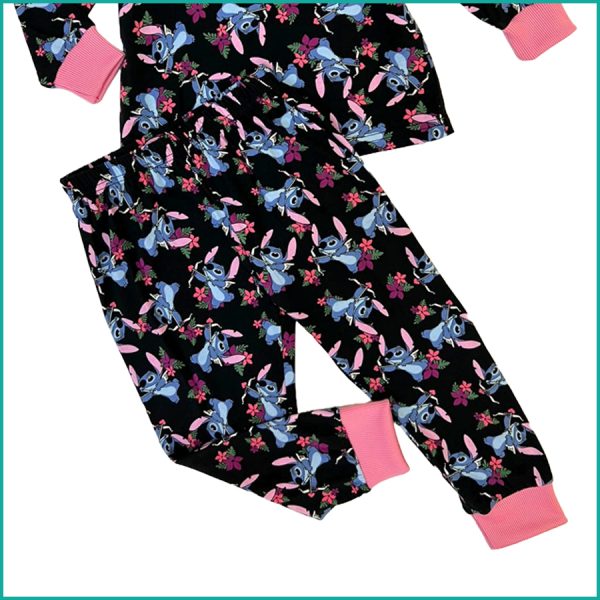 Stitch Girls Cotton Full Sleeves Pajama Set  - Black - Image 3