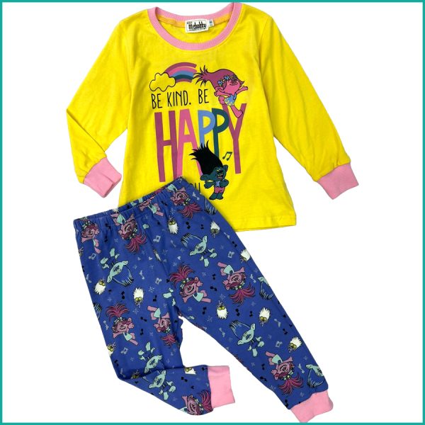 Be Kind Girls Cotton Full Sleeves Pajama Set - Blue Yellow