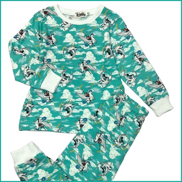 Unicorn Kids Full Sleeves Pajama Set  - Sea Green - Image 2