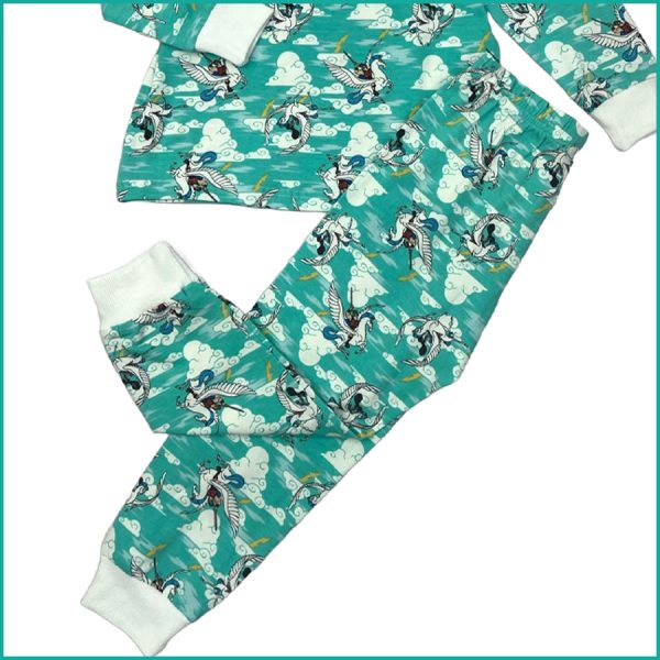 Unicorn Kids Full Sleeves Pajama Set  - Sea Green - Image 3