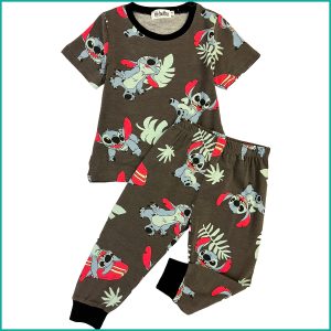 Lilo Stitch Girls Half Sleeves Pajama Set - Brown