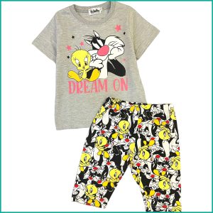 Dream On Girls Cotton Shorts Set - Grey