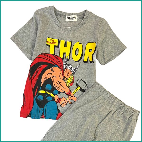 Thor Boys Half Sleeves Pajama Set - Grey - Image 2