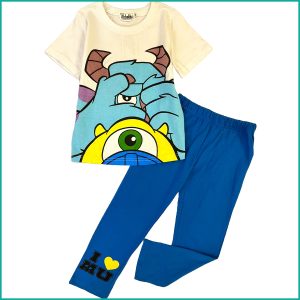 Love Monster Boys Half Sleeves Pajama Set - White Blue