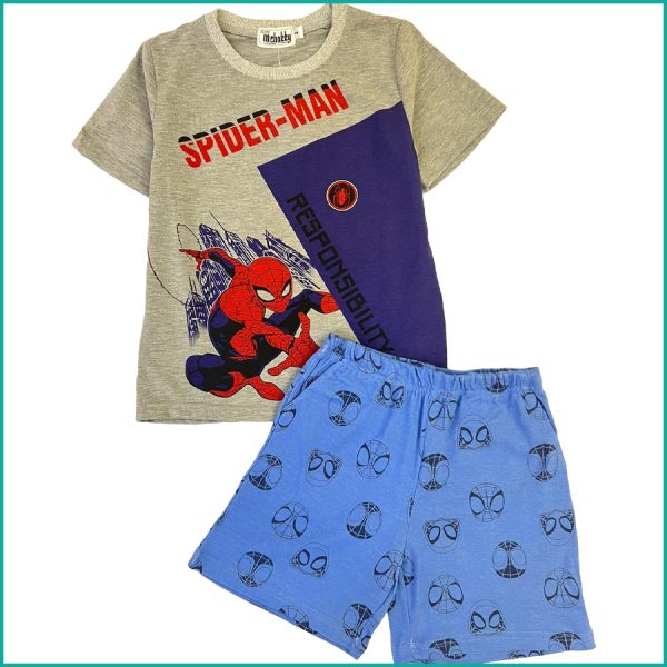 Spiderman Boys Shorts Set - Blue Grey