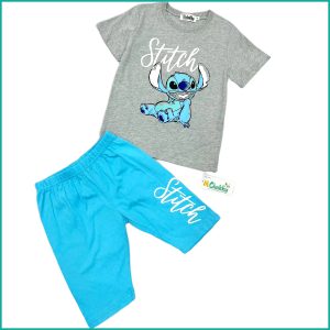 Stitch Girls Shorts Set - Grey Blue