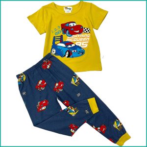 Cars 95 Boys Cotton Pajama Set - Blue Yellow