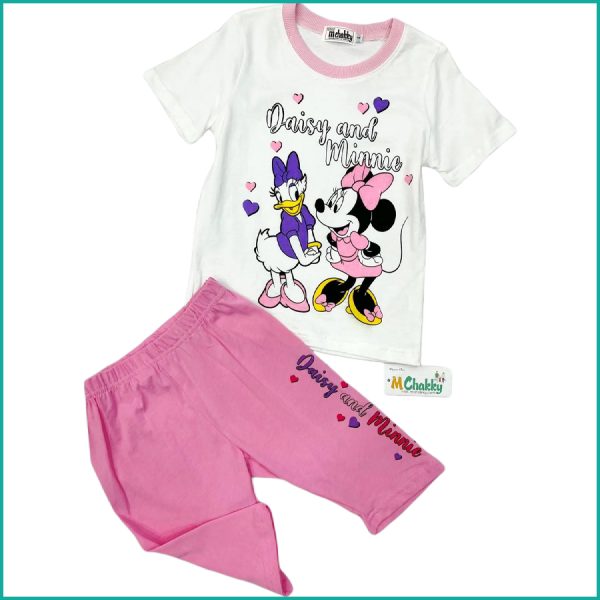 Daisy Minnie Girls Shorts Set - White Pink