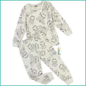 Cute Frog Boys Full Sleeves Cotton Pajama Set - Grey