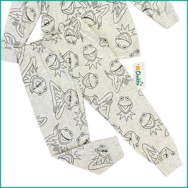 Cute Frog Boys Full Sleeves Cotton Pajama Set - Grey - Image 3
