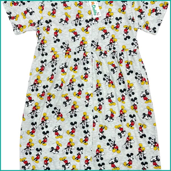 Mickey Ladies Front Open Cotton Dress - Grey - Image 2