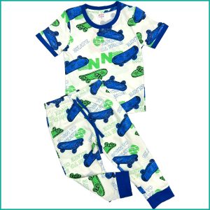 Skateboard Boys Cotton Pajama Set - White