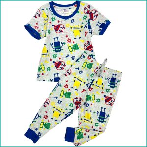 Robots Boys Cotton Pajama Set - Grey
