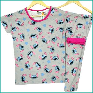 Stitch Face Ladies Pajama Set - Grey