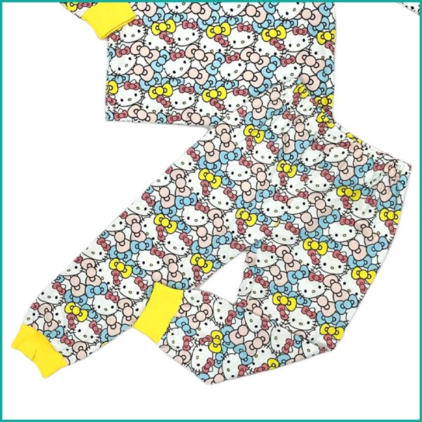 Cute Kitty Girls Full Sleeves Pajama Set - White - Image 3