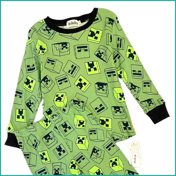 Minecraft Boys Full Sleeves Pajama Set - Green - Image 2