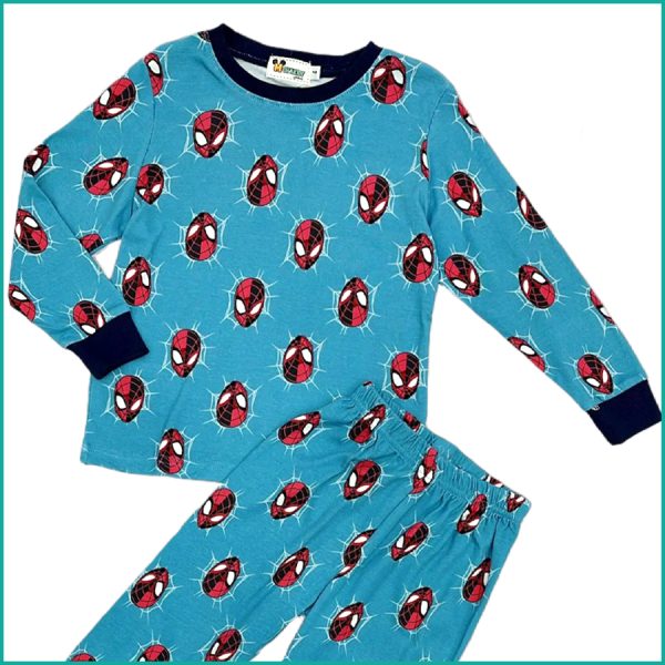 Spiderman Mask Boys Full Sleeves Pajama Set - Blue - Image 2