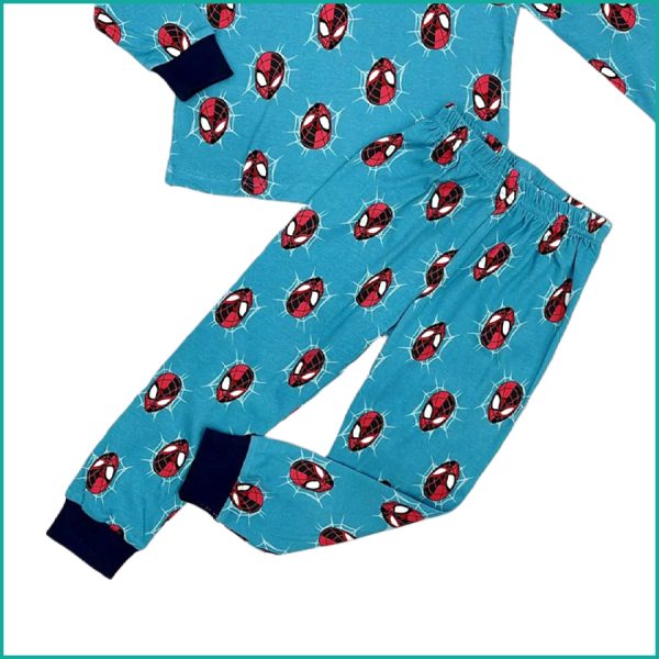 Spiderman Mask Boys Full Sleeves Pajama Set - Blue - Image 3