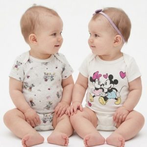 Mickey Minnie Infant Overall 2 Pcs Set - White