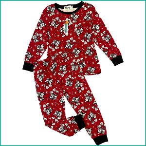 Mickey Christmas Girls Full Sleeves Pajama Set - Red