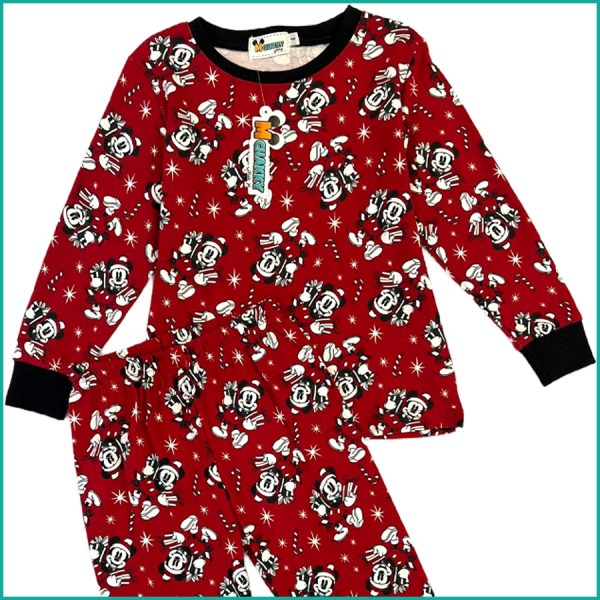 Mickey Christmas Girls Full Sleeves Pajama Set - Red - Image 2