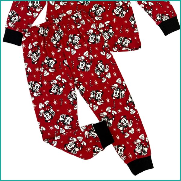 Mickey Christmas Girls Full Sleeves Pajama Set - Red - Image 3