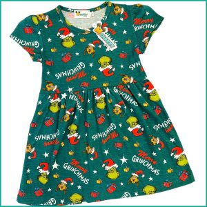 Merry Grinchmas Girls Cotton Dress - Green
