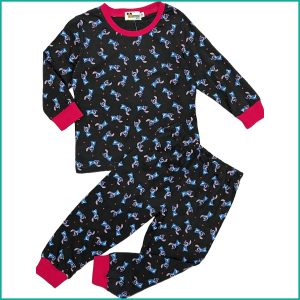 Little Stitch Girls Full Sleeves Pajama Set - Black