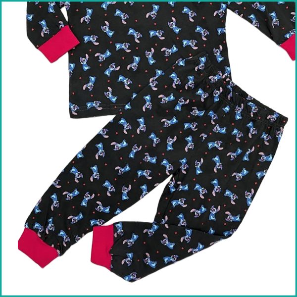 Little Stitch Girls Full Sleeves Pajama Set - Black - Image 3