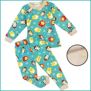 Cute Kitty Kids Winter Pajama Set - Sea Blue